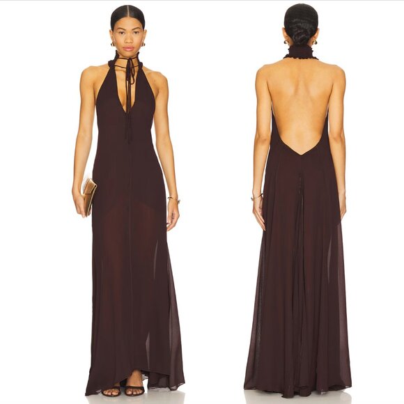NEW Casona La Apanada Maxi Dress in Chocolate Brown Gown Revolve Small Medium - Picture 1 of 2